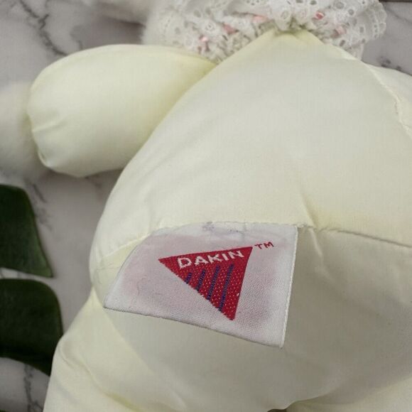 Dakin Baby Things Chime Vintage 1991 White Rabbit Bunny Plush Toy Ruffle Collar - Picture 6 of 8